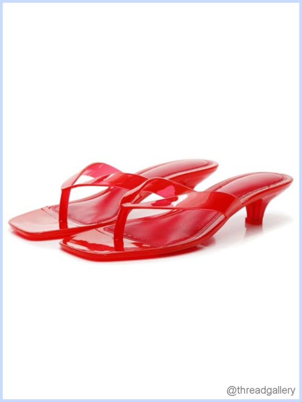 Clear PVC Kitten Heel Thong Sandals Square Toe Slip On Comfort Beach